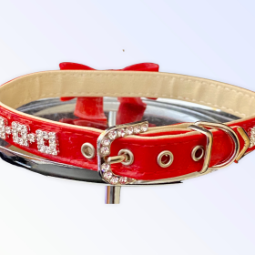 My Glam Holiday Bow Collar (Color: RED BOW, size: X Small)