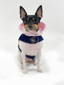 Denim Hoodie "Love" Harness Vest (Color: Pink, size: XS)