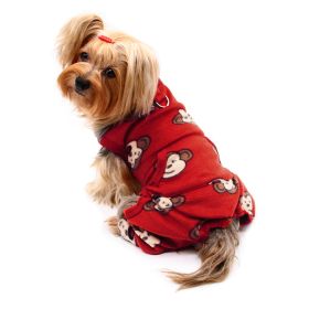 Silly Monkey Front Sleeveless Fleec Pajamas (Color: Burgundy, size: S)