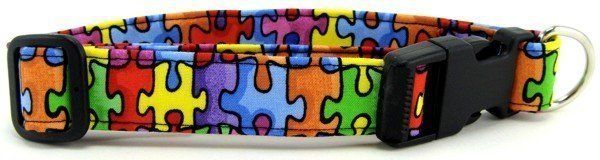 Autism awareness rainbow puzzle dog collar (size: X-Small)