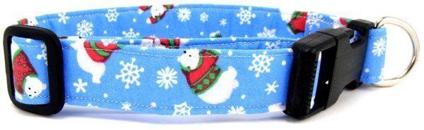 Polar Bears on Blue Dog Collar (size: S)