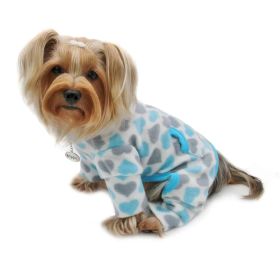 Blue & Gray Hearts Fleece Turtleneck Pajamas (size: X-Small)