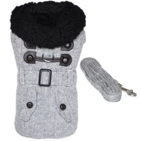 Grey Herringbone Dog Coat Harness with Matching Leash (Option: X-Small)