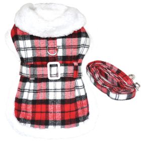 Sherpa-Lined Dog Harness Coat RED & White Plaid (Option: X-Small)