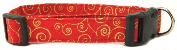 Red Gold Metallic Scrolls Dog Collar (size: XS)