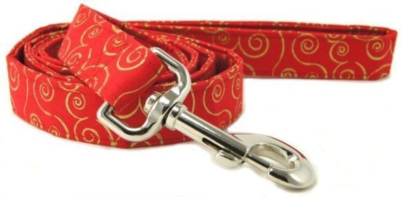 Red Gold Metallic Scrolls Dog Leash (size: XS)