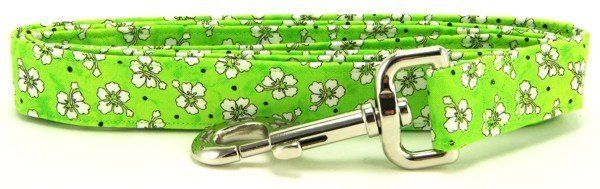 Green Hawaiian Flowers Dog Leash (size: XS)