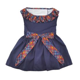 Navy Dog Dress with Plaid Ruffles (Option: X-Small)
