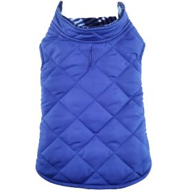 Reversible Fleece Lined Puffer Dog Coat - Blue Plaid (Option: X-Small)