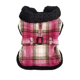 Sherpa-Lined Dog Harness Coat - Hot Pink & Tan Plaid (Option: X-Small)