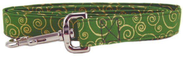 Metallic Gold Scrolls on Green Dog  Leash (size: XS)