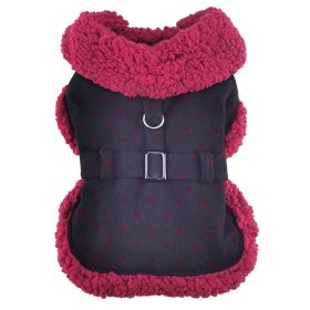 Sherpa-Lined Dog Harness Coat - Black and Burgundy Dots (Option: X-Small)