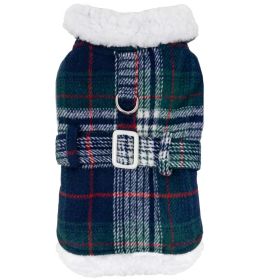 Sherpa-Lined Dog Harness Coat - Blue & Green Plaid (Option: X-Small)