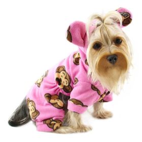 Adorable Silly Monkey Fleece Dog Pajamas/Bodysuit with Hood (Color: Pink, size: SM)